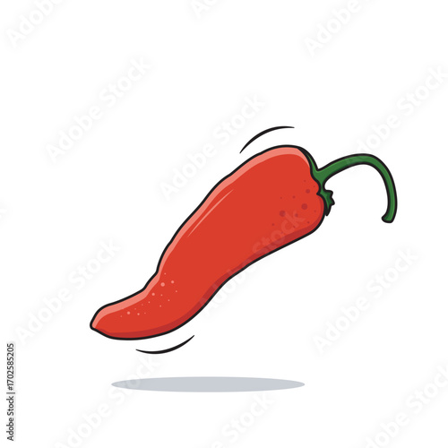 Vector Fresh Red Chilli Pepper Cartoon Style Isolated On White Background, Vector Illustration