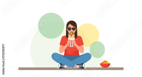 Young Person Enjoying a Delicious Wrap While Relaxing in Casual Comfort, Eating Food