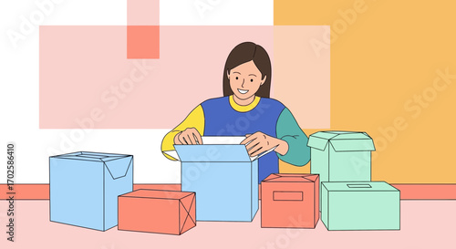 Woman Opens A Box, Unveiling Its Mystery Contents And Excitement