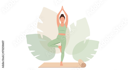 Woman Performing Yoga Pose in Nature, Focusing on Balance and Harmony, Calmness