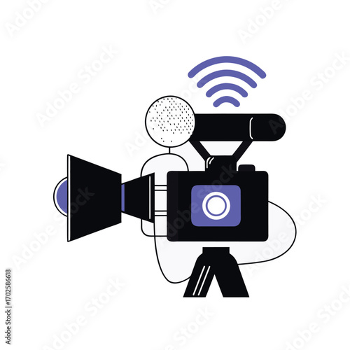 Vector art of video camera with microphone and wifi signal