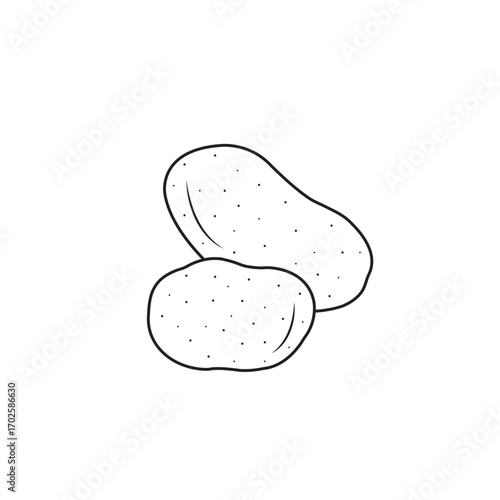 Two Whole Fresh Potatoes Outline Line Art Of Potatoes On White Background Vector Illustration