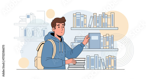 Young Scholar Exploring Reading Material in Academic Library, Focused on Research