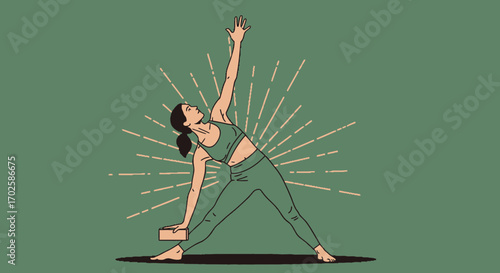 Woman Performing Yoga Pose With Sunshine Background, Healthy Lifestyle Illustration