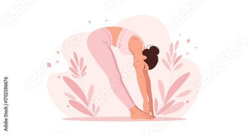Woman Performing Yoga Stance in Light Pink Workout Apparel and Healthy Lifestyle