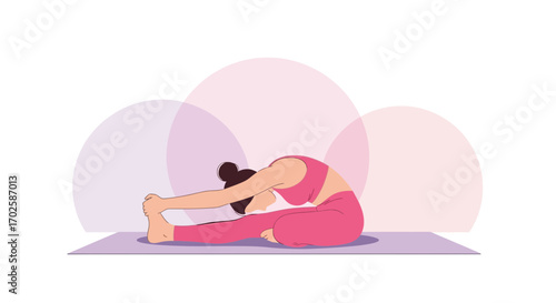 Woman Practicing Seated Forward Bend Yoga Pose For Relaxation and Flexibility