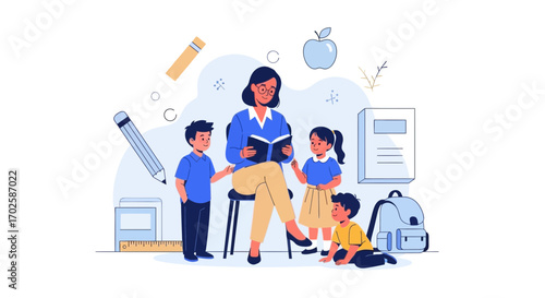 Young Students Listening to Their Teacher Reading an Interactive Storybook