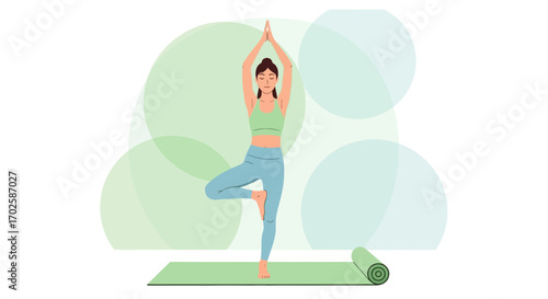 Woman Practicing Yoga Tree Pose on Mat as Symbol Of Serenity and Mindfulness