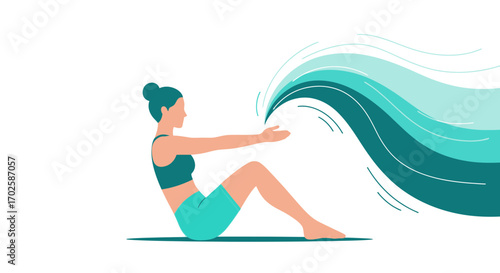 Woman Practicing Yoga with Flowing Energies Depicting Wellness And Calmness