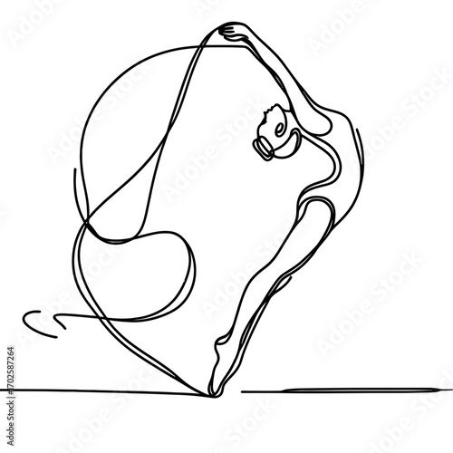Gymnast performing ribbon dance in elegant pose with flowing lines  