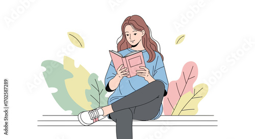 Young Woman Delights In Reading, Quietly Absorbed In Literary Exploration And Discovery