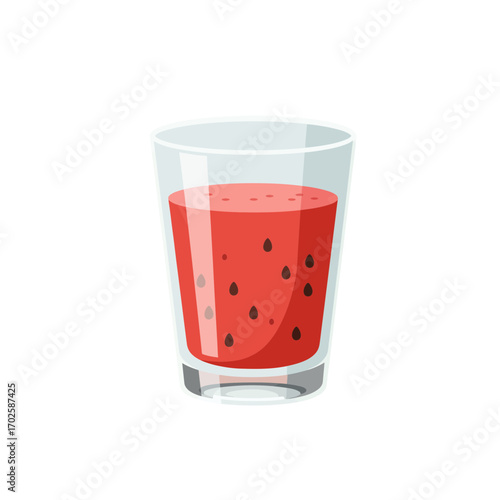 Watermelon juice in a clear glass with seeds visible  