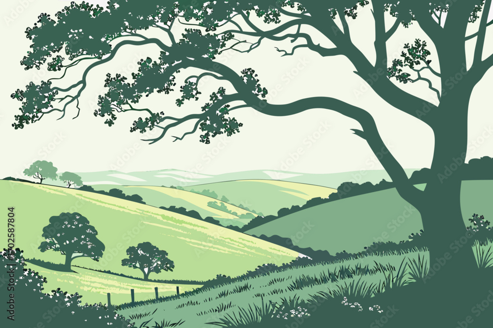 Fototapeta premium Lone Bird on a Hill: A Serene Nature Vector Illustration