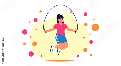 Young Woman Exercising With Skipping Rope In Healthy And Energetic Fitness Activity