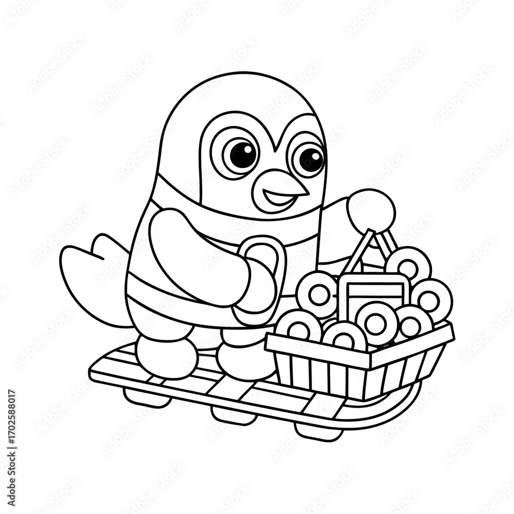 Fototapeta premium Cheerful Penguin Building Coloring Page