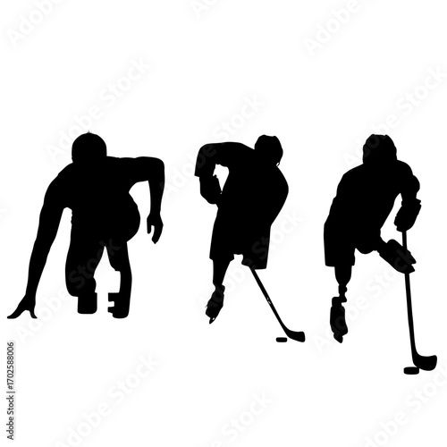 Dynamic hockey players in action capturing intense sport moments with powerful silhouettes on ice
