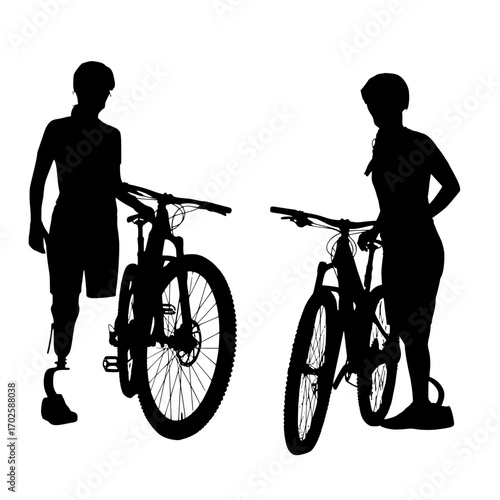 Confident adaptive athlete and cyclist with prosthetic leg embrace outdoor adventure and active lifestyle journeys.