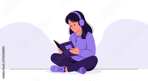 Young Woman Immersed In A Story With Headphones In Quiet Contemplation