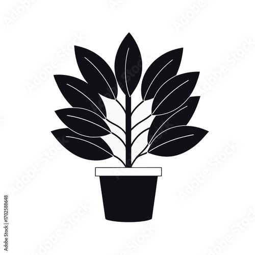 Vector art of stylized illustration of a potted plant with dark leaves