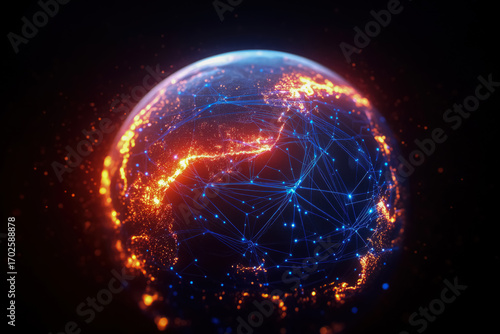 Wallpaper Mural Glowing Global Network Connections Overlay on Dark Earth Globe Torontodigital.ca