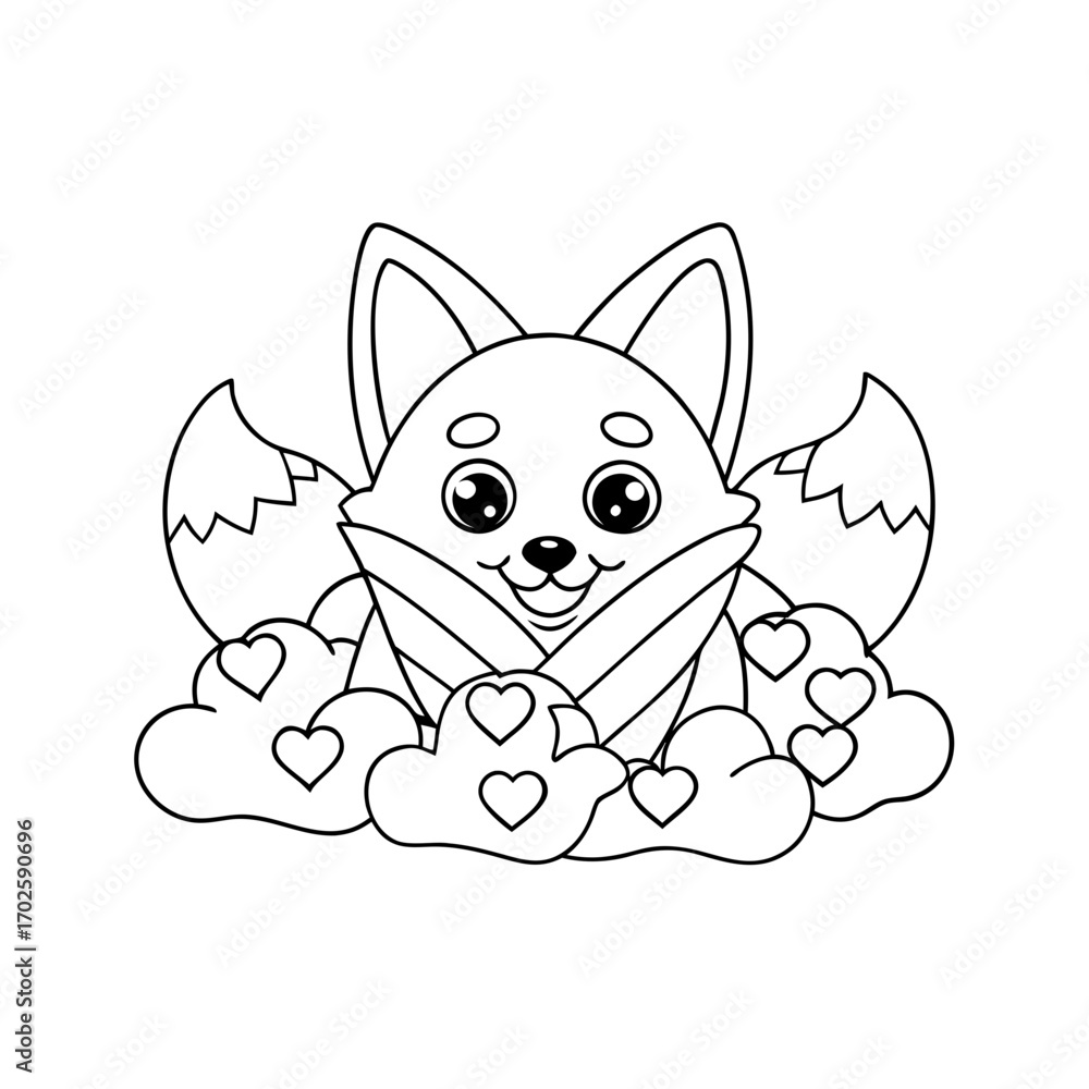 Obraz premium Cheerful Fox Hiding Coloring Page