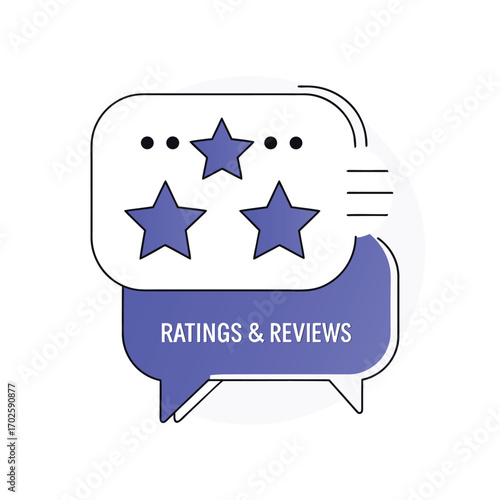Vector art of customer ratings and reviews with stars in a chat bubble