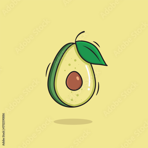 Vector Avocado Fruit Icon Cartoon Style Avocado On Pastel Yellow Background Vector Illustration