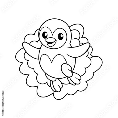 Cheerful Penguin Flying Coloring Page