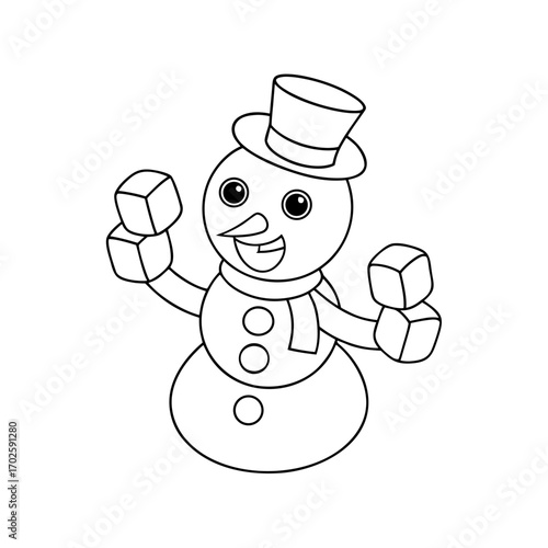 Smiling Snowman Juggling Coloring Page