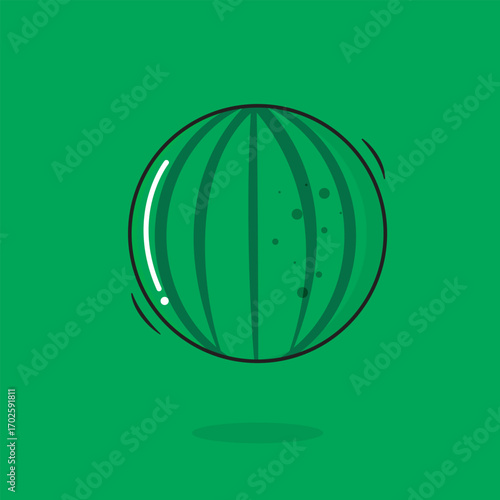 Vector Whole Fresh Watermelon Fruit Icon Cartoon Style On Green Background Vector Illustration
