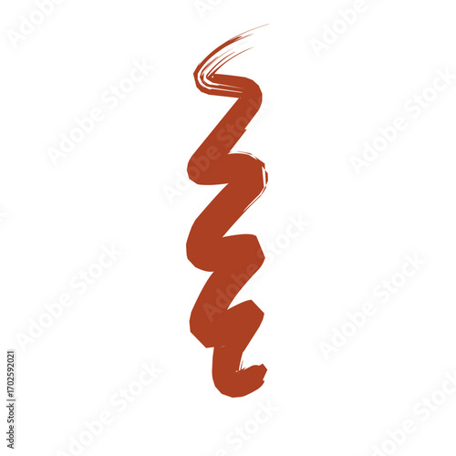 A wavy, hand-painted rust-colored stroke