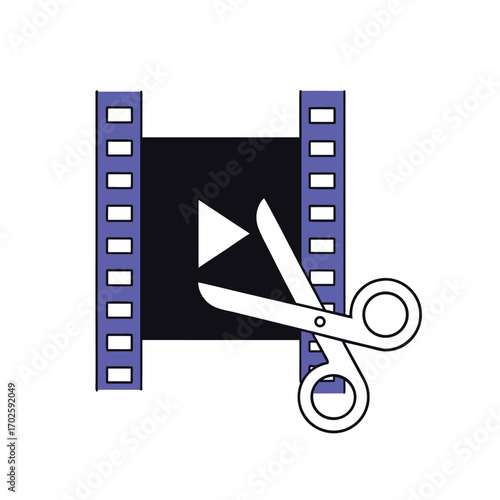 Vector art of video editing concept with film strip and scissors