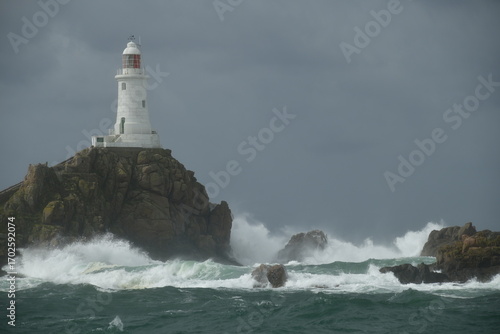 La Corbiere point ,Jersey, U.K. The first coastal Autumn storms from the Atlantic Ocean.