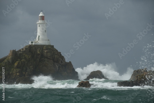 La Corbiere point ,Jersey, U.K. The first coastal Autumn storms from the Atlantic Ocean.