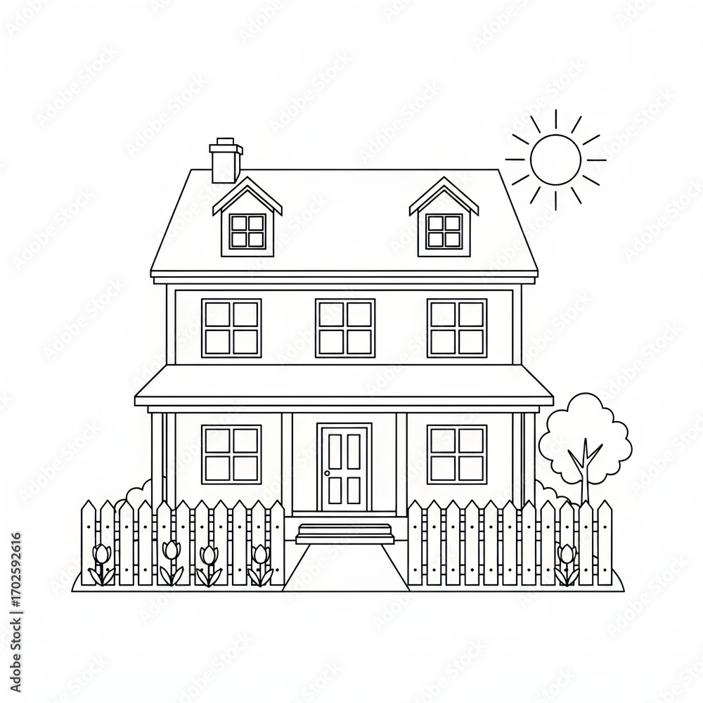 Fototapeta premium Family house icon outline residential home line design UI AI
