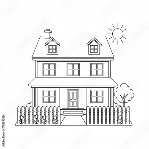 Large family house with garden fence line art
