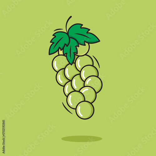Vector Bunch Of Green Grapes Fruit Icon Cartoon Style On Green Background Vector Illustration