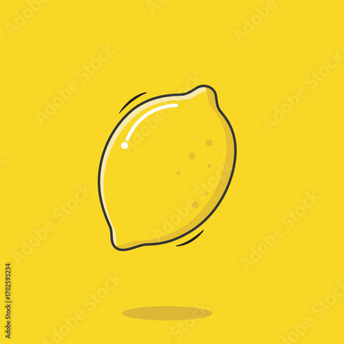 Vector Whole Fresh Lemon Fruit Icon Cartoon Style Lemon On Yellow Background Vector Illustration