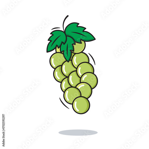 Vector Bunch Of Green Grapes Fruit Icon Cartoon Style On White Background Vector Illustration