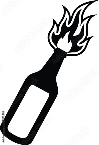 molotov bottle with flame silhouette icon