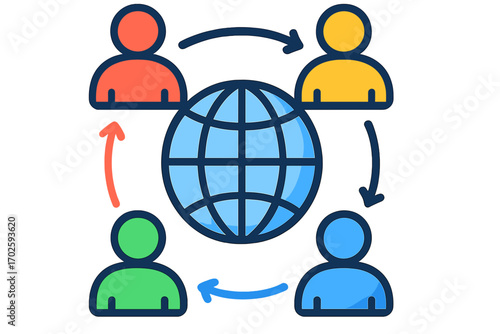 Abstract connection of global communication with diverse people symbols Global Collaboration