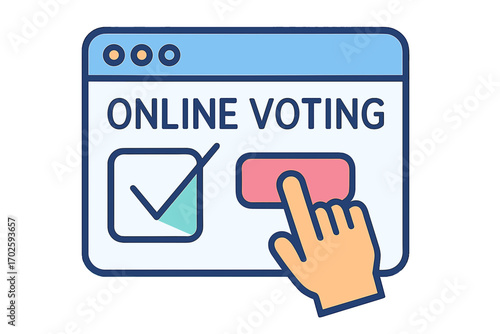 Online voting process with hand clicking button on computer screen Colorful Voting Interface