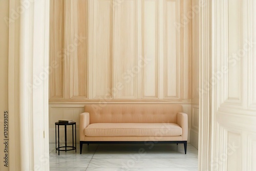 Beautiful Apartment, Sofa, Chair, Dining Table wall Mockup Interior design of modern living room