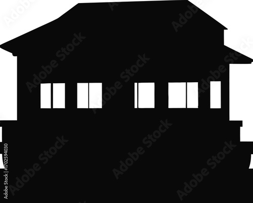 Bold Floating Teahouse Silhouette, Minimalist Floating House Vector Illustration, Modern Teahouse Icon, Scenic Floating Tea House, Contemporary Architecture Vector