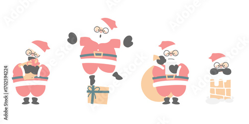 merry christmas and happy new year with cute santa claus character set, flat vector illustration cartoon character costume design