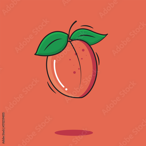 Vector Whole Fresh Peach Fruit Icon With Leaves Cartoon Style Peach Background Vector Illustration