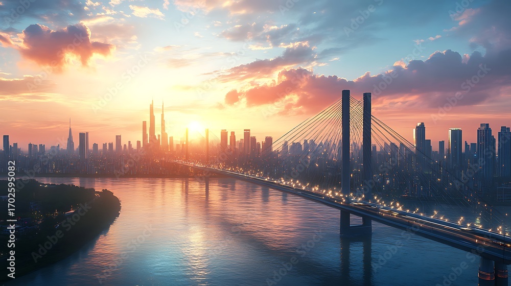 Naklejka premium Scenic shanghai cityscape with oriental pearl tower and huangpu river image