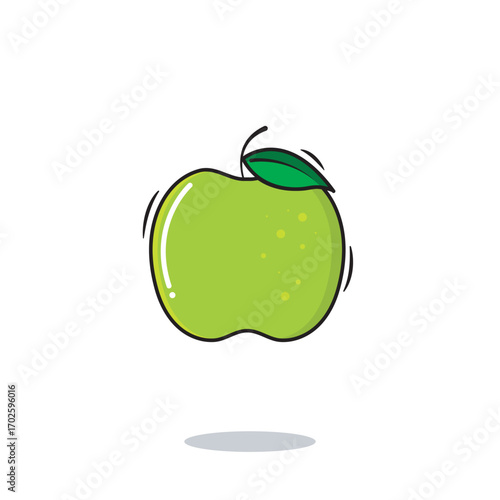 Vector Green Apple Icon Whole Green Apple Cartoon Style On White Background Vector Illustration