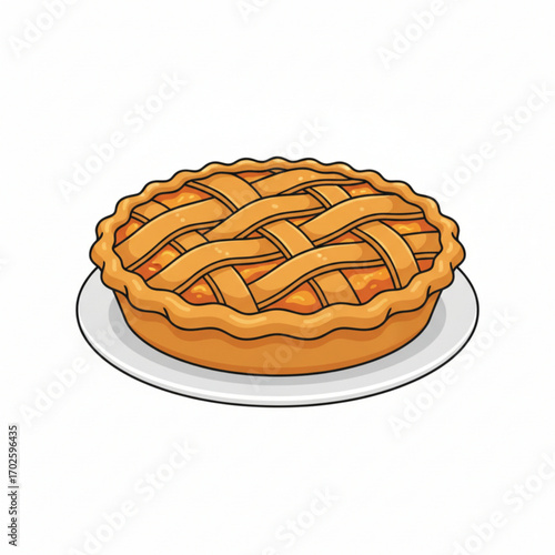 This is an illustration of a whole pie with a lattice crust on a white plate. The filling appears to be an orange or peach color.