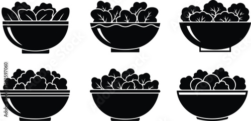  assortment of salad bowl illustrations featuring various types of salads in bowls, ideal for foodrelated designs, healthy eating concepts, or restaurant menus